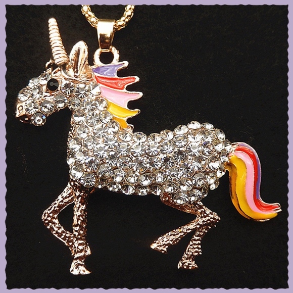 Enamel Crystal Horse/Unicorn Pendant Rainbow - Picture 1 of 4